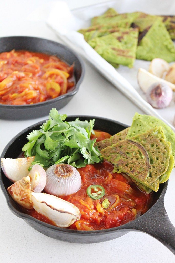 Vegan Shakshuka with Green Chickpea Pancakes