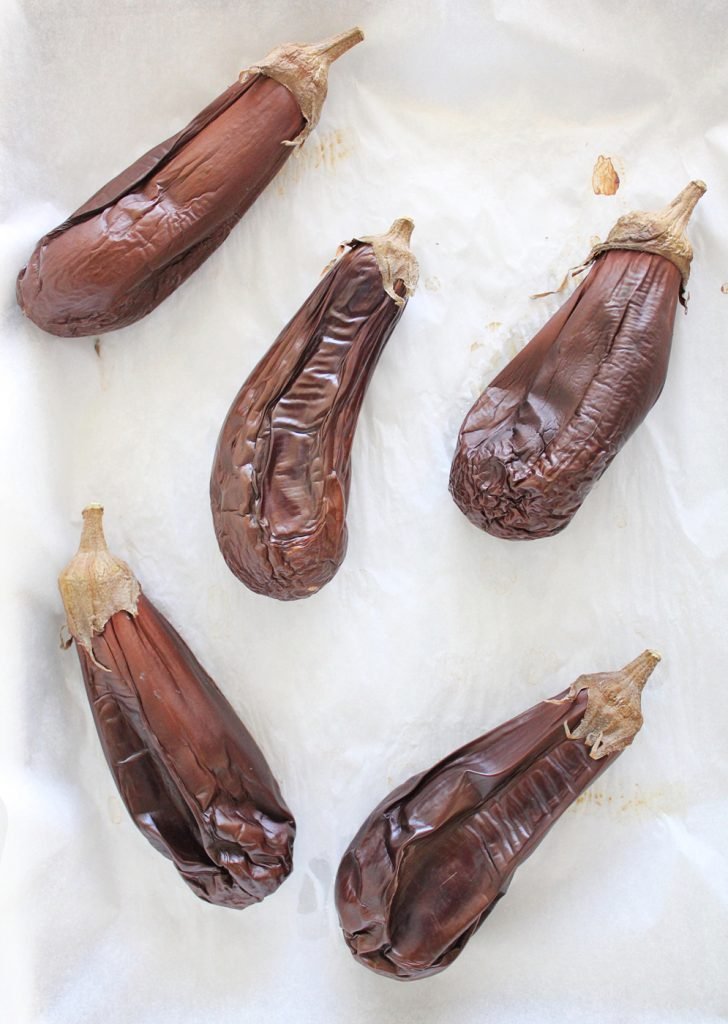 Roasted Whole Eggplant with Tahini and Fresh Herbs